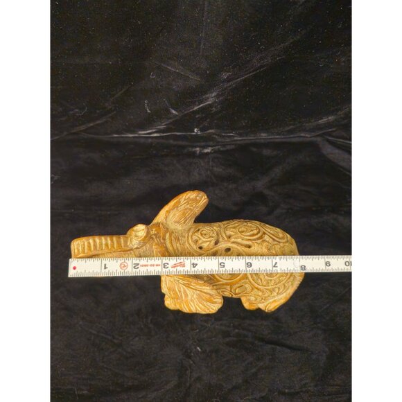 Hand-Carved Wooden Elephant Figurine With Intricate Floral Detailing Decorative - Picture 10 of 12